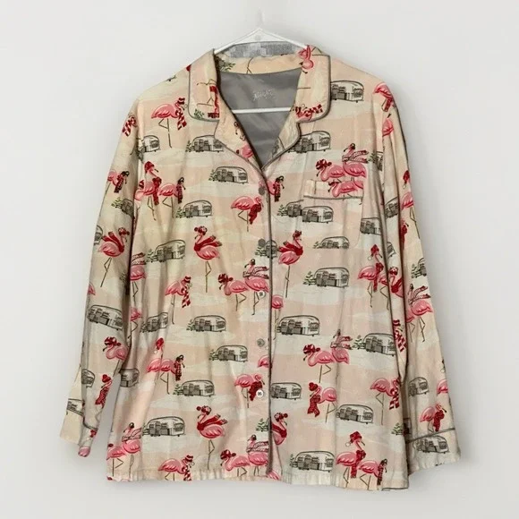 Nick & Nora Flannel Pajama Tops Lot 2 Womens XL Owl RV Button Up Novelty - Picture 2 of 9